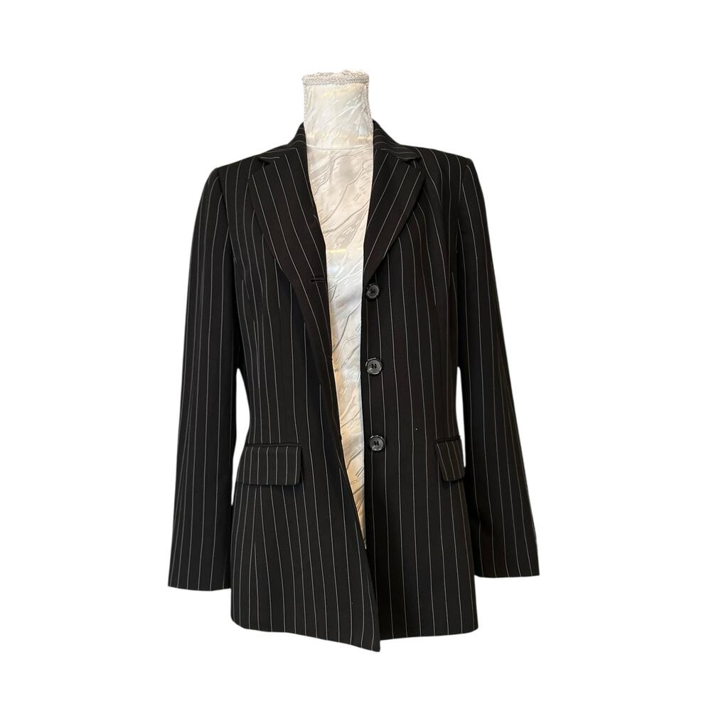 Vintage 90s/Y2K Black White Pinstripe Blazer Sz 8 - Picture 12 of 15